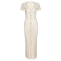 Women's Fashion Short Sleeve V Neck Single Breasted Slim Dress