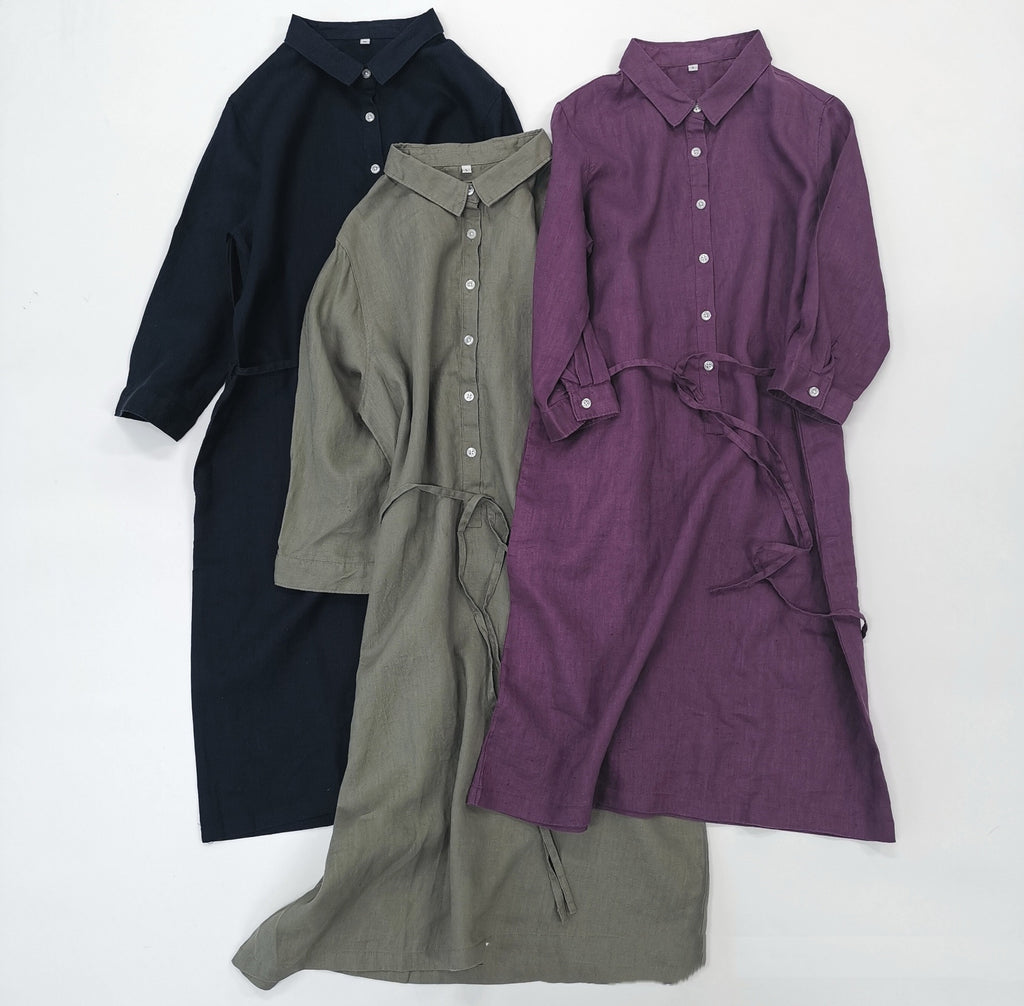 Women's Fashion Single-breasted Half Cardigan Mid-length Shirt Dress