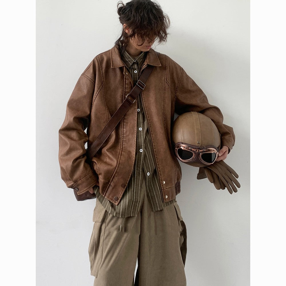 All-match PU Leather Jacket American Retro