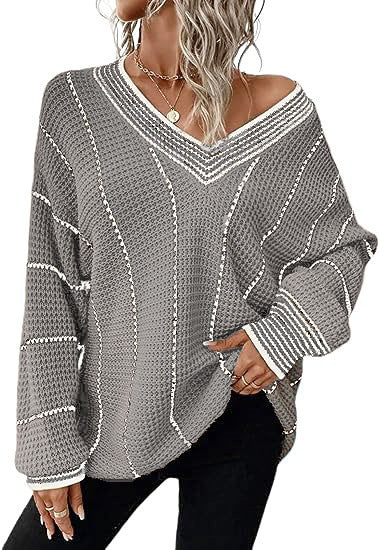 Autumn And Winter Knitted V-neck Striped Sweater