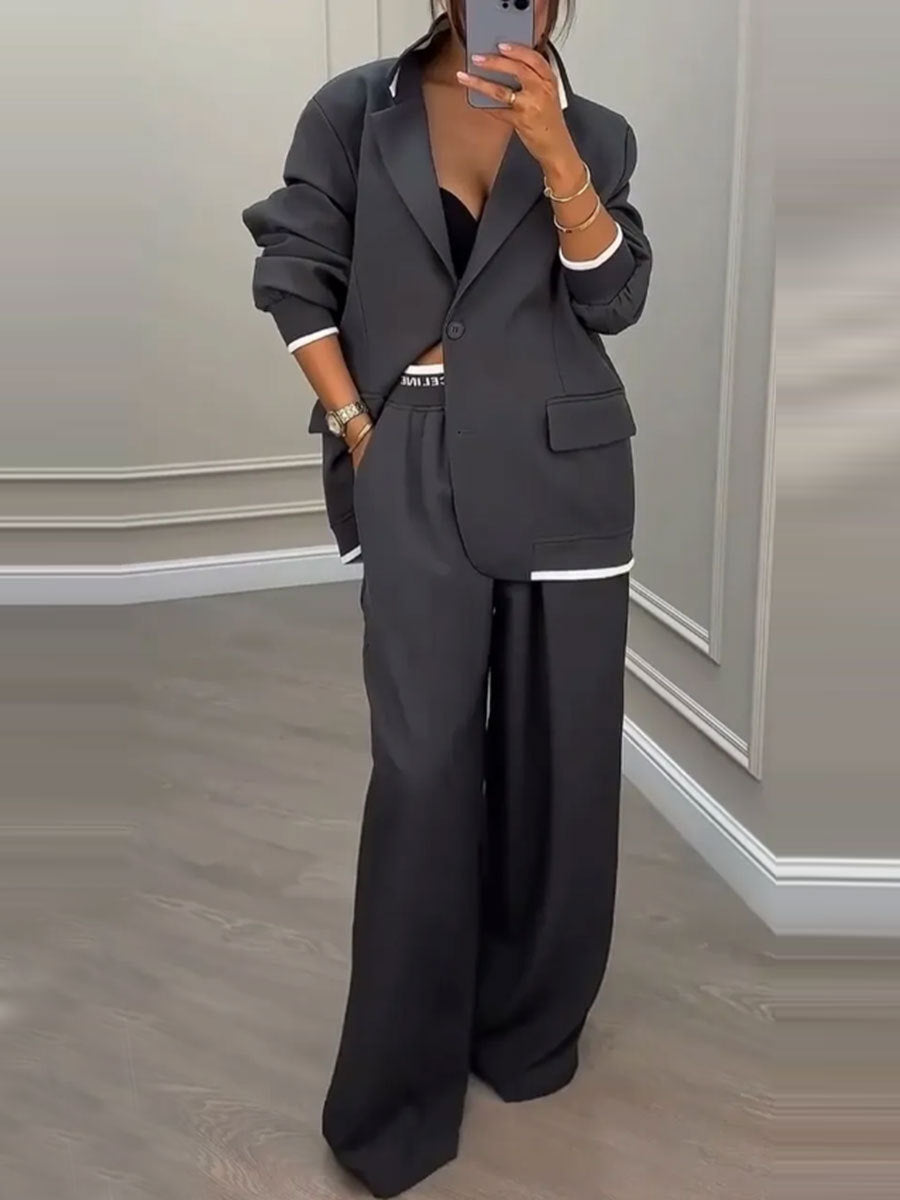 Women's Temperament Long Sleeve Jacket Casual Wide-leg Pants Suit