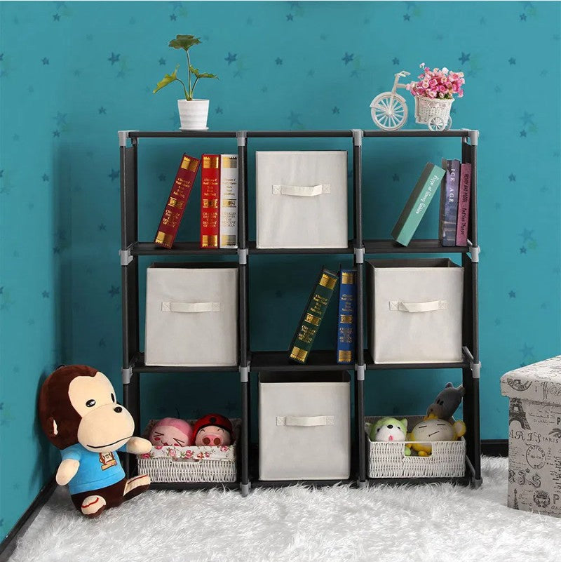 Simple Black 3layer 9grid Storage Cabinet Bookshelf