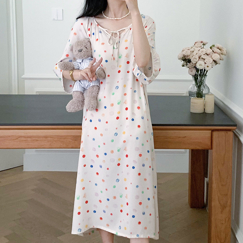 Women's Printed Cotton Nightdress Striped Plus Size Pajamas