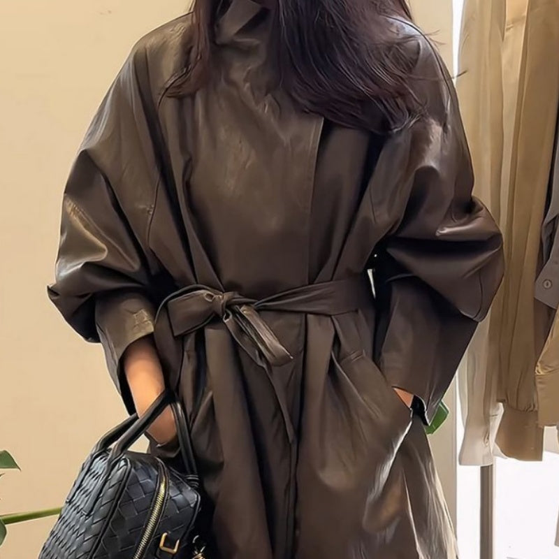 High-grade Temperament Fried Street Anti-aging Mid-length Leather Coat