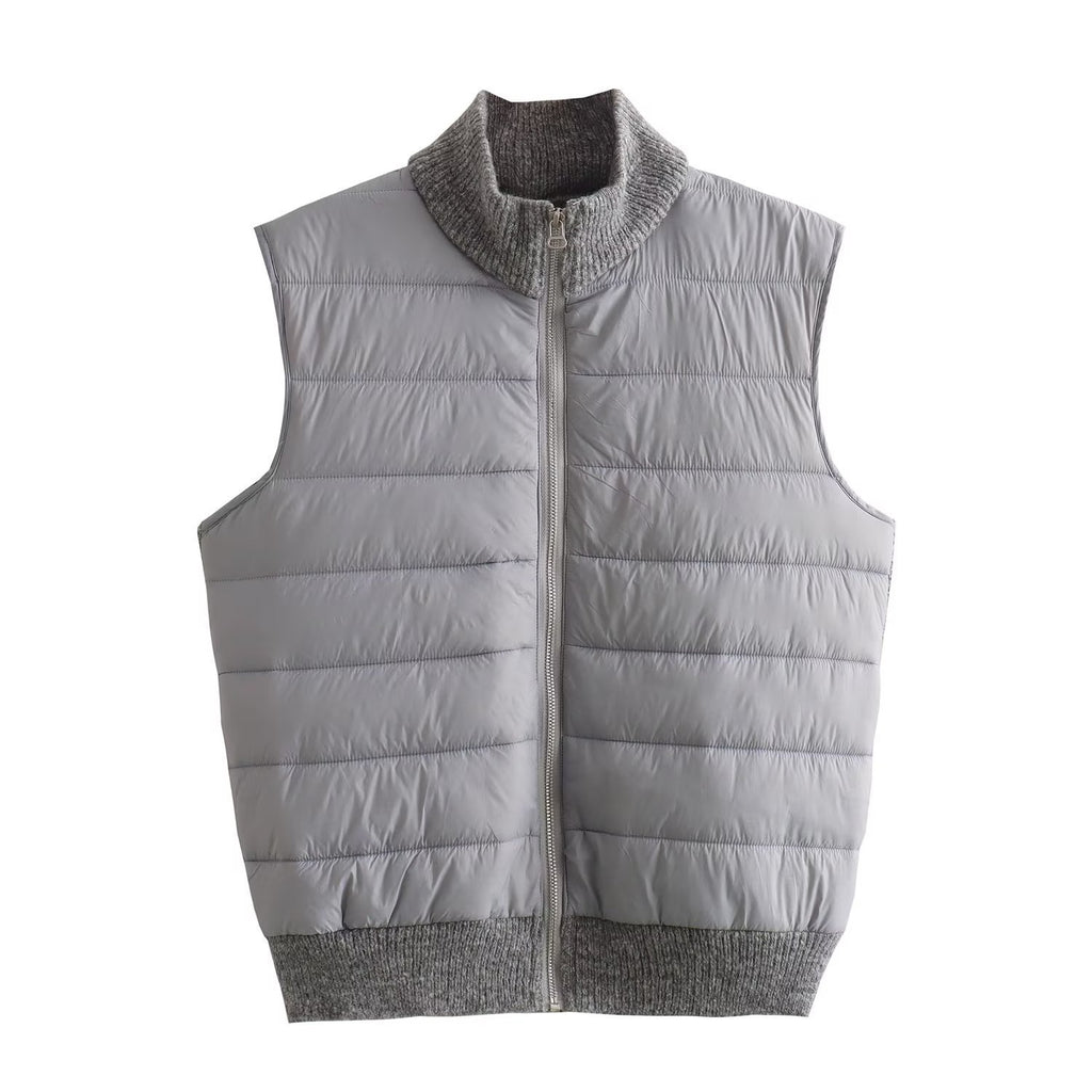 Winter Sleeveless Warm Stand Collar Casual Stitching Zipper Vest