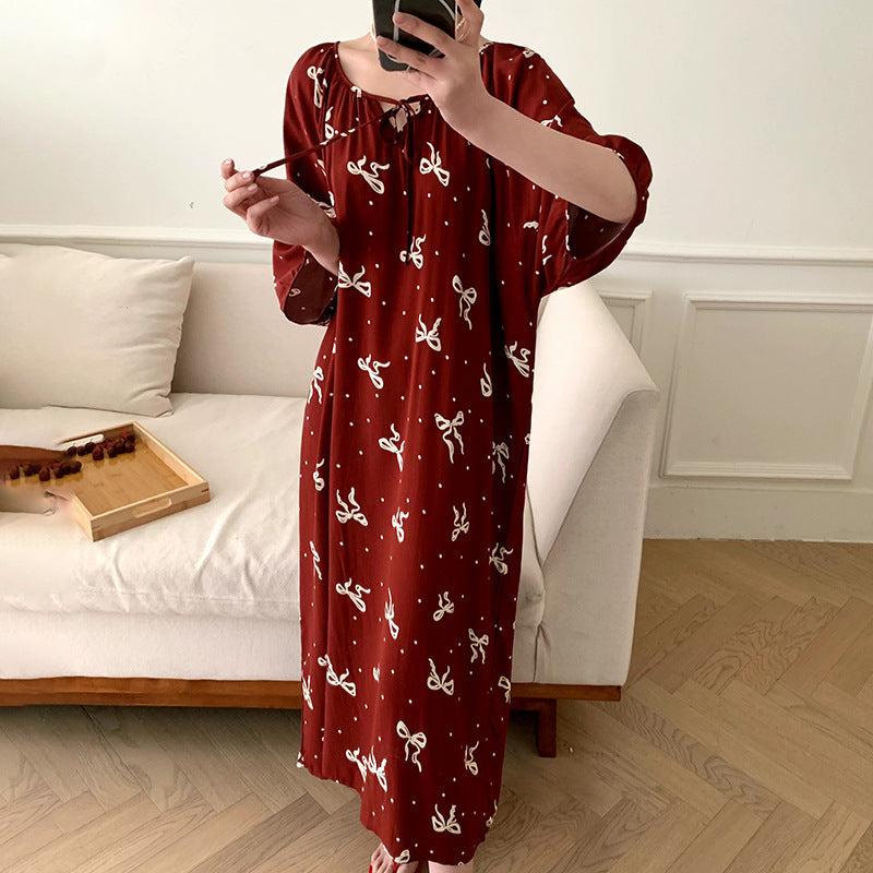 Women's Printed Cotton Nightdress Striped Plus Size Pajamas