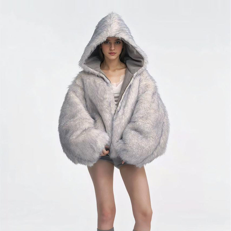 Gray Double-sided Dyed Pointed Fur Vintage Cotton-padded Jacket Coat
