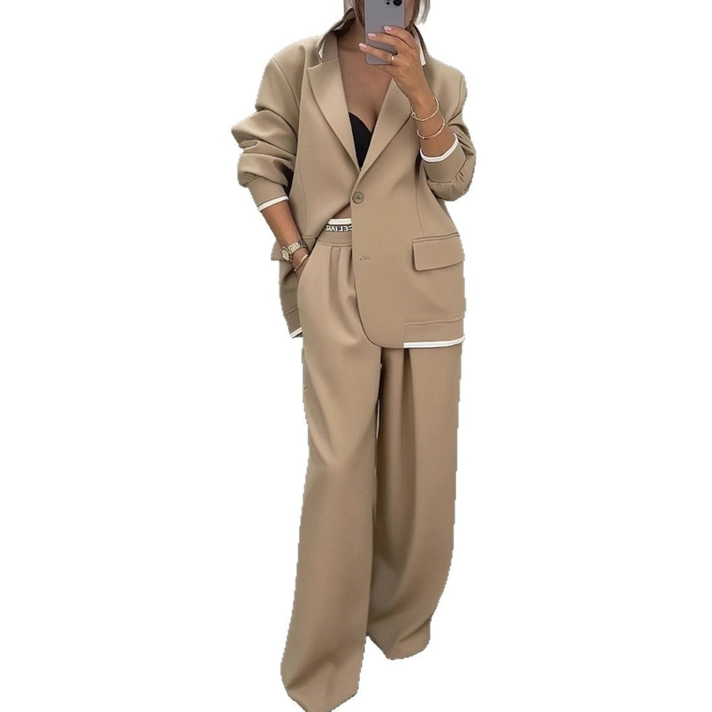 Women's Temperament Long Sleeve Jacket Casual Wide-leg Pants Suit