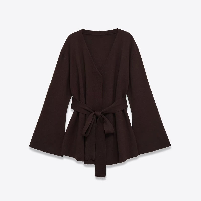 European And American Style Fashion Simple And Versatile Belt Knit Jacket