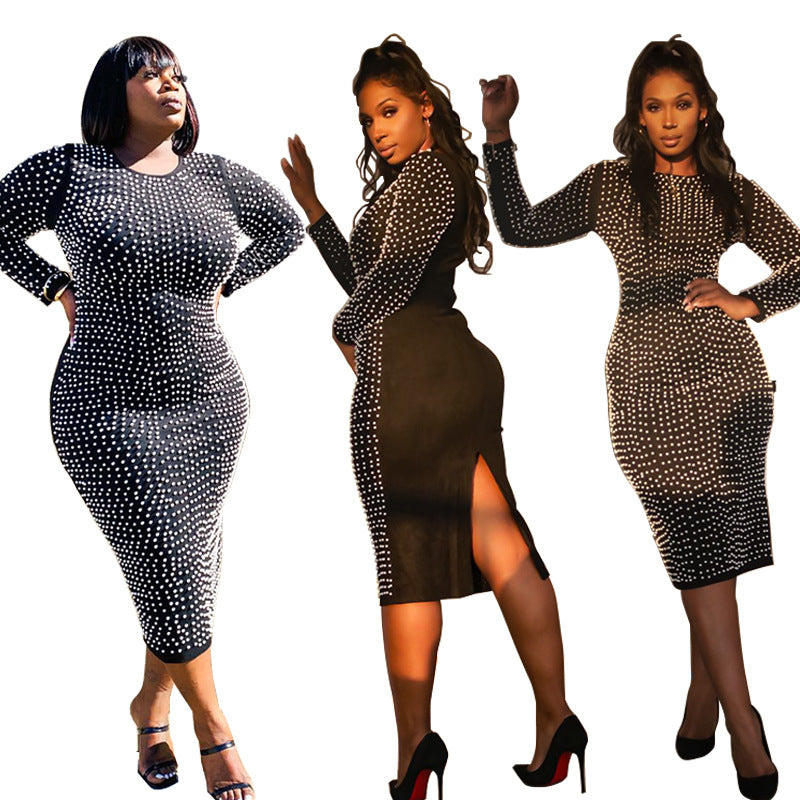 Winter Women's New Foam Bead Slit Dress