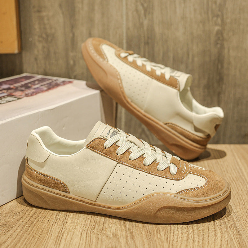 Stitching Contrast Color Genuine Leather Platform Flat Casual Board Shoes