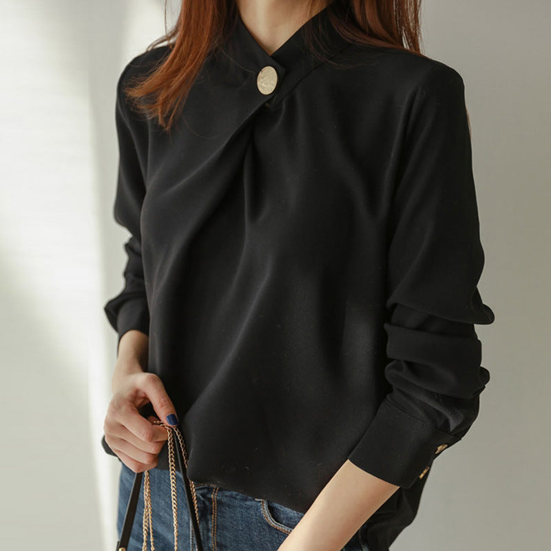 Top shirt long sleeve stand collar