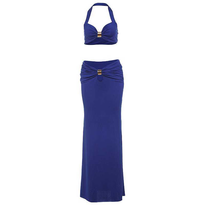 Sexy Bandeau Long Sleeve Back Slit Dress Suit