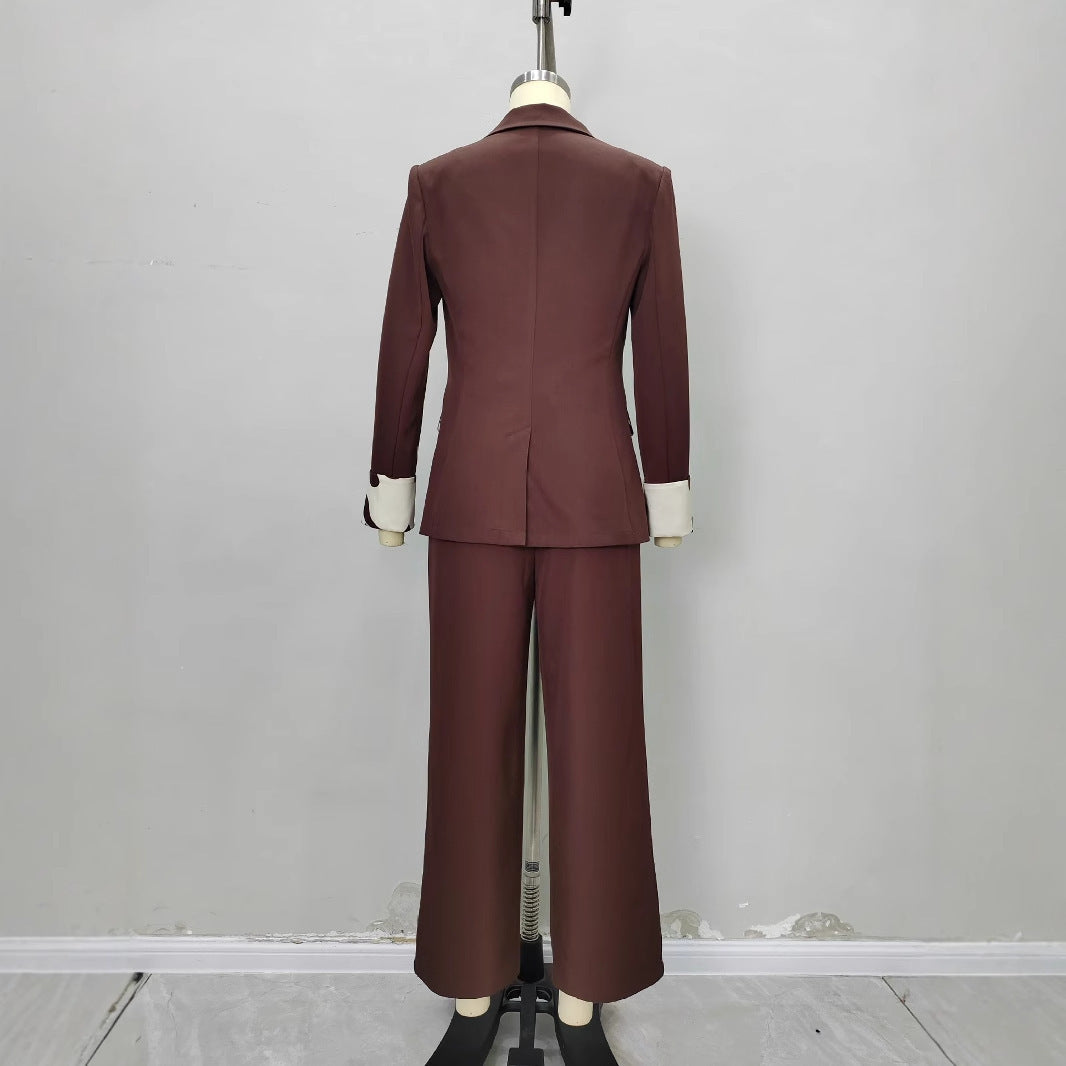 Fashionable Dark Brown Slim-fit Women's Business Suit Two-piece Suit