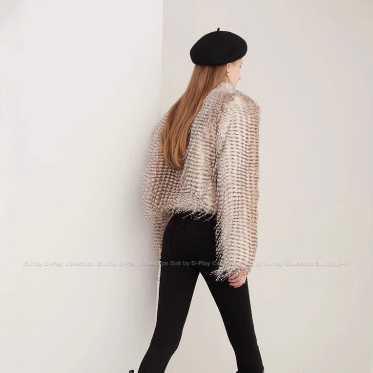 Short Autumn And Winter Women's Jacquard Plush Jacket Peacock Fur Fur