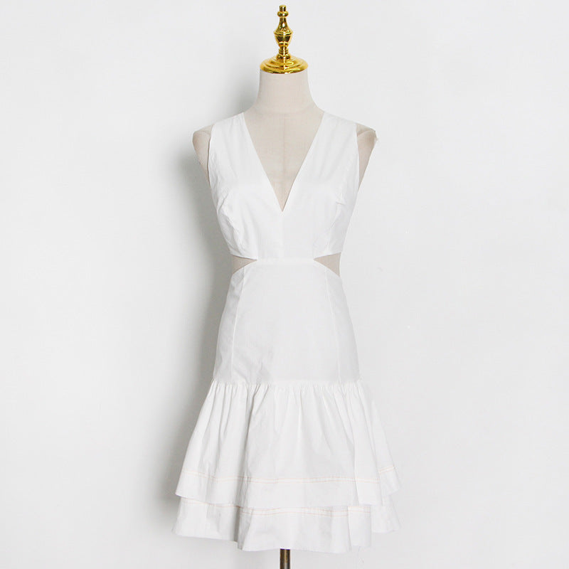 Temperament Celebrity Short Skirt V-neck Sleeveless Solid Color Dress