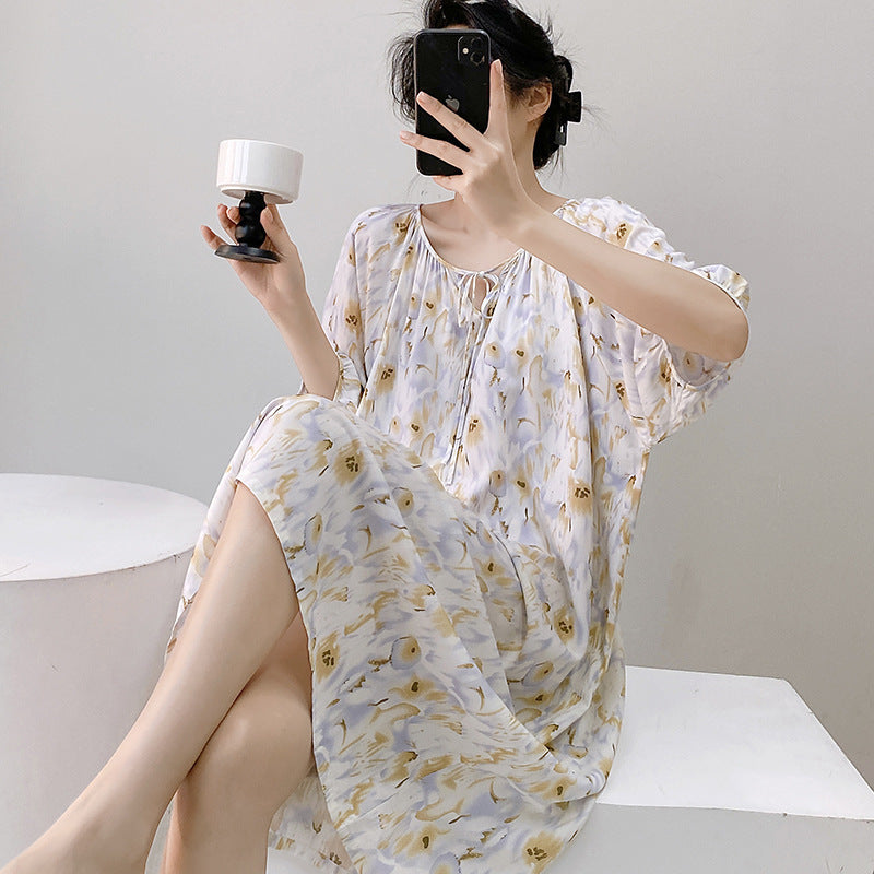 Women's Printed Cotton Nightdress Striped Plus Size Pajamas