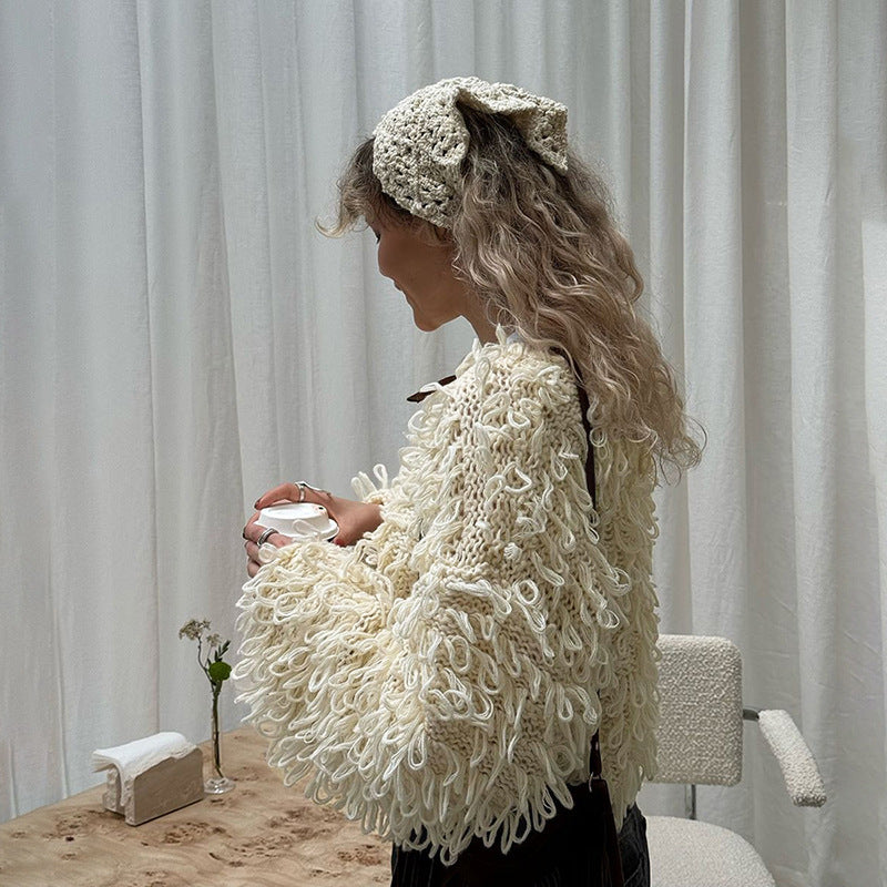 Womens Fashion Knitted Tassel-Trimmed Button-Up Sweater Coat