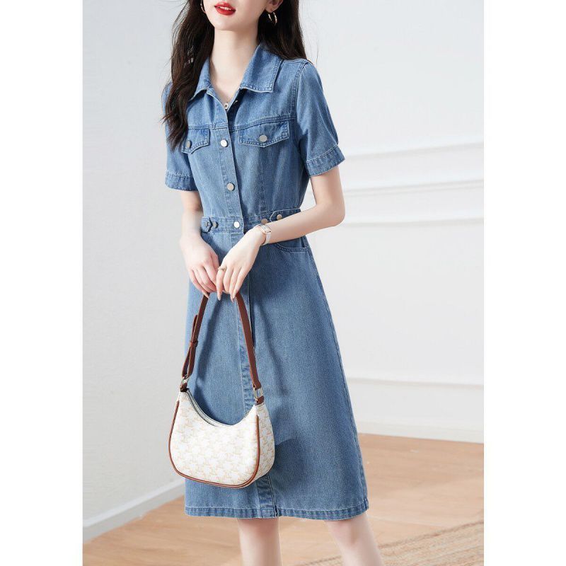 Women's Thin Temperament Single Breasted Retro Denim Dress