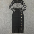 Women's Square Collar Heavy Industry Beads Rhinestone Long Sleeve Two-piece Suit