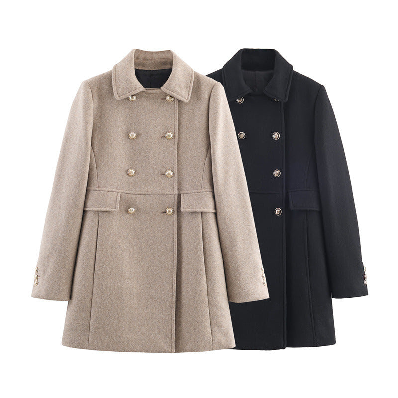 Autumn And Winter Double Breasted Mid Length Coat Jacket
