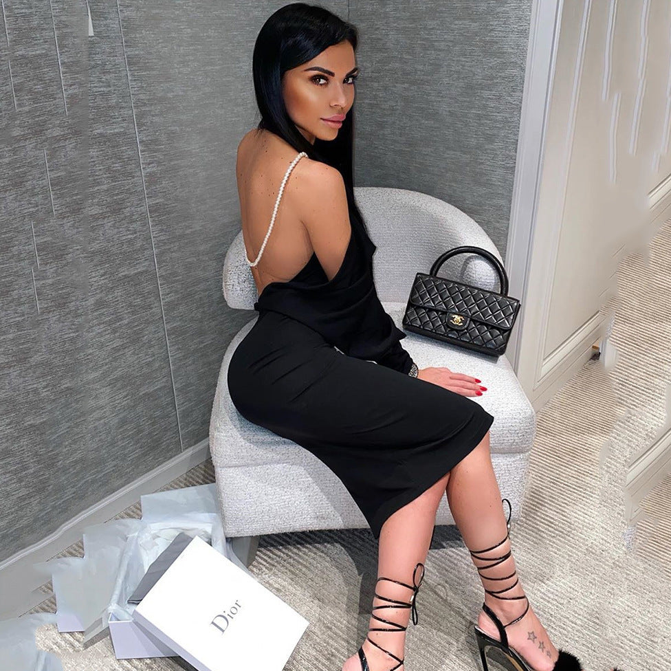 Open-back strapless hip dress