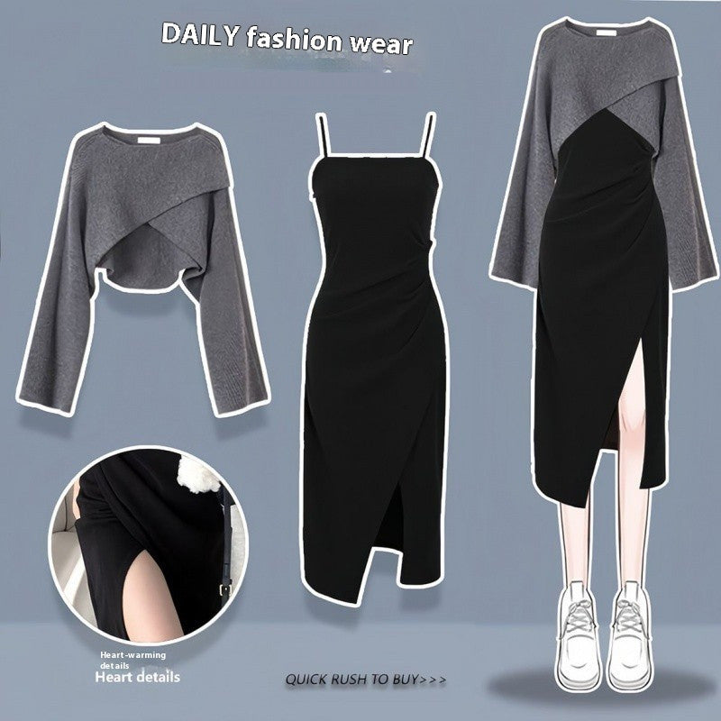 Autumn And Winter Suit Women's Sweater Dress Two-piece Set