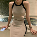 New Sleeveless Strap Tank Top Contrast Knit Dress