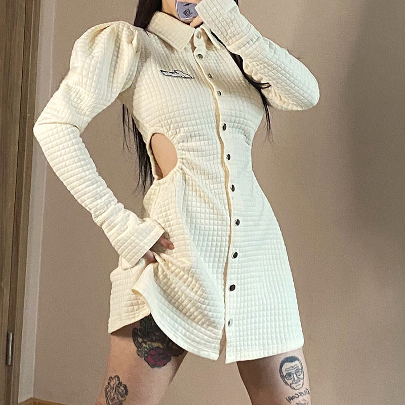 Fashion Lapel Cardigan Single Breasted Slim Dress