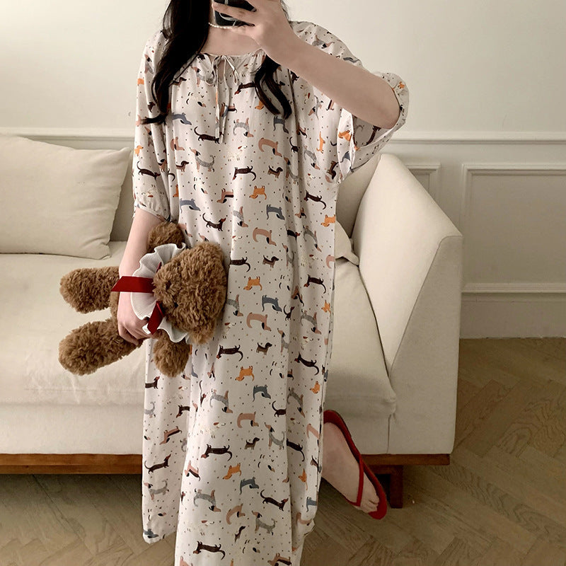 Women's Printed Cotton Nightdress Striped Plus Size Pajamas