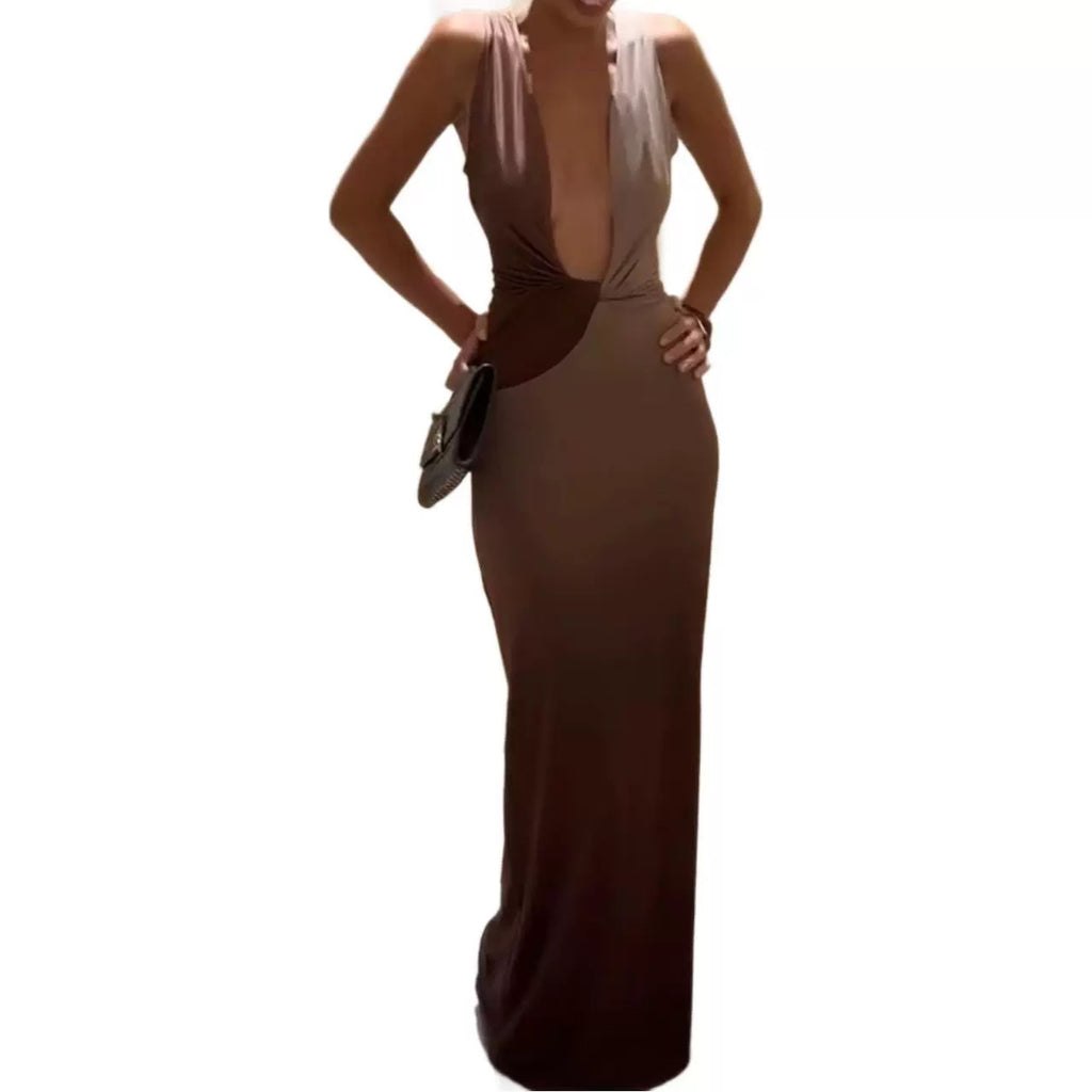 Women's Fashion Personality Stitching Deep V Dress