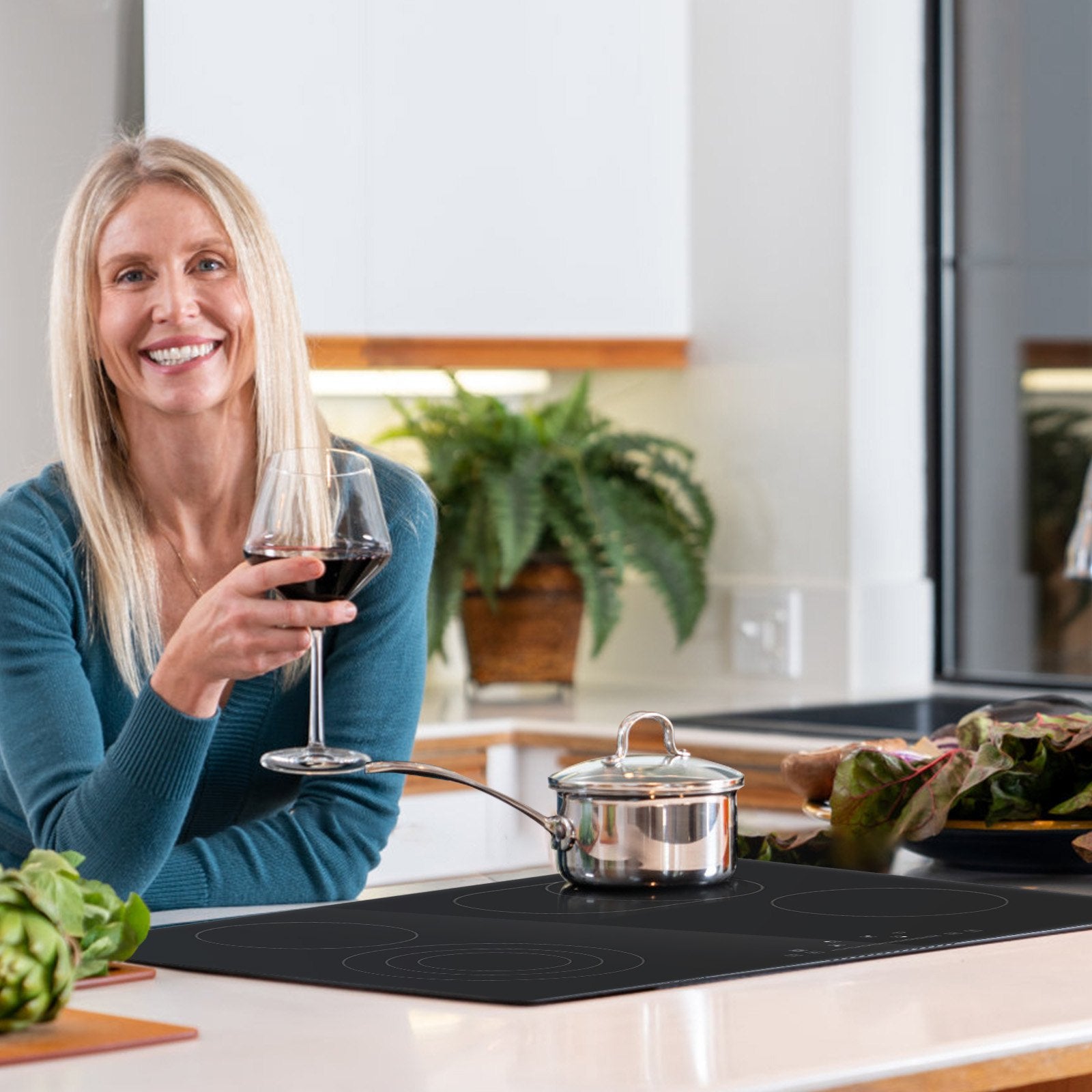 Built In Electric Stove Top, 30.3 X 20.5 Inch 4 Burners, 240V Glass Radiant Cooktop With Sensor Touch Control, Timer & Child Lock Included, 9 Power Levels For Simmer Steam Slow Cook Fry