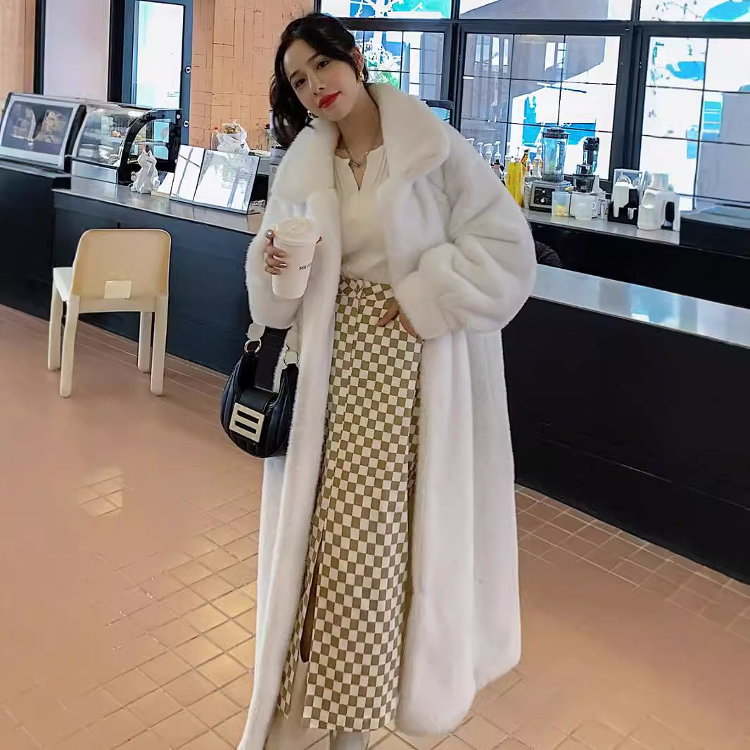 Winter Extended Fashion Leather Fur Coat Women