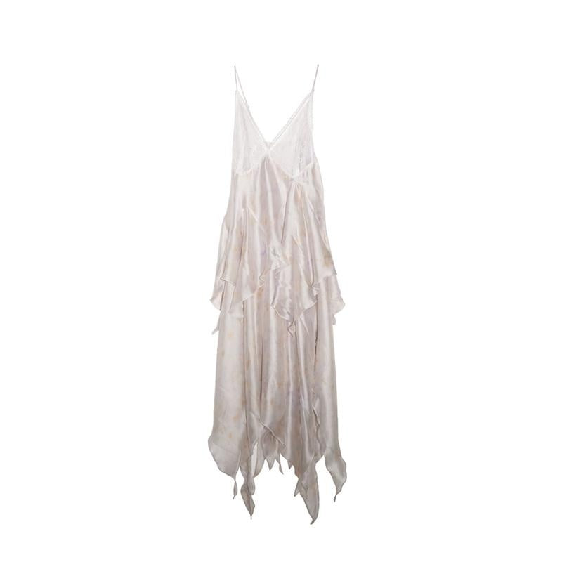 Printed Transparent Feather Irregular Suspender Skirt