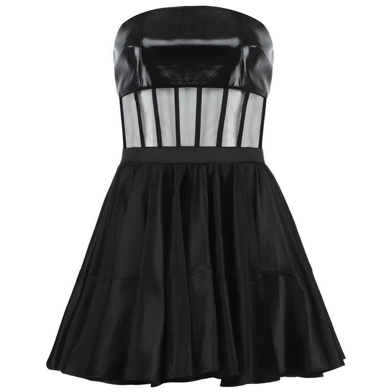 Tube Top Backless Puffy Ruffles Leather Skirt Prom Evening Dress