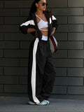 New Elastic Mid-waist Trousers Plus Contrast Color Casual Top Fashion Women's Wear Summer Suit