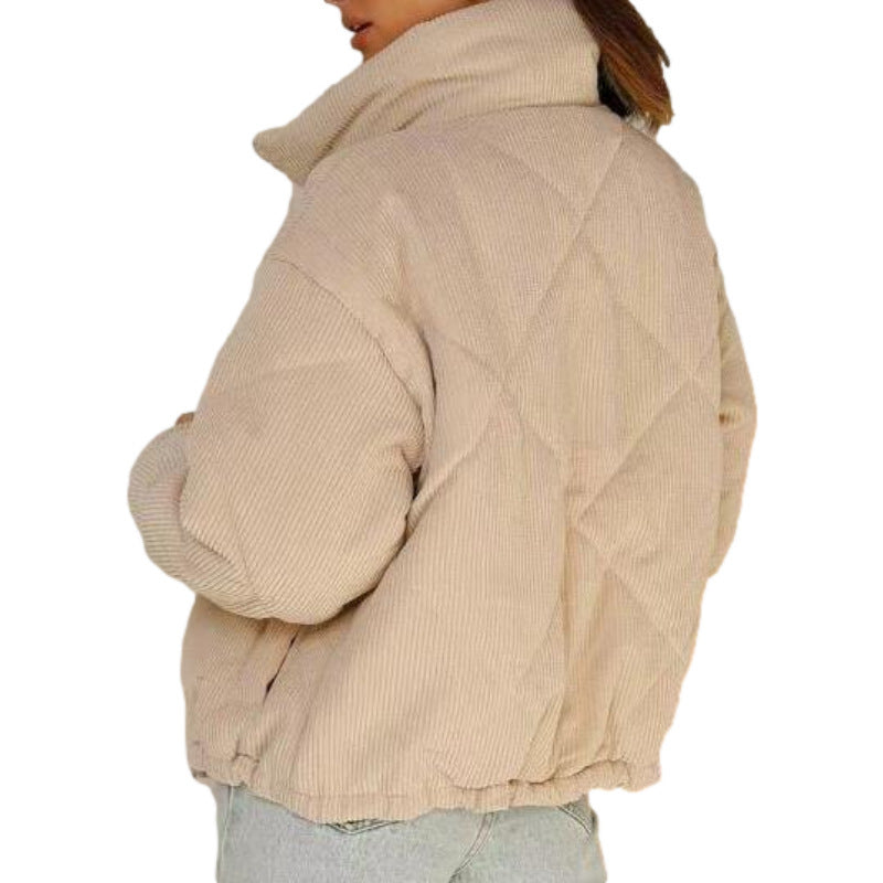 Women's Wadded Stand Collar Long Sleeve Corduroy Zipper Jacket