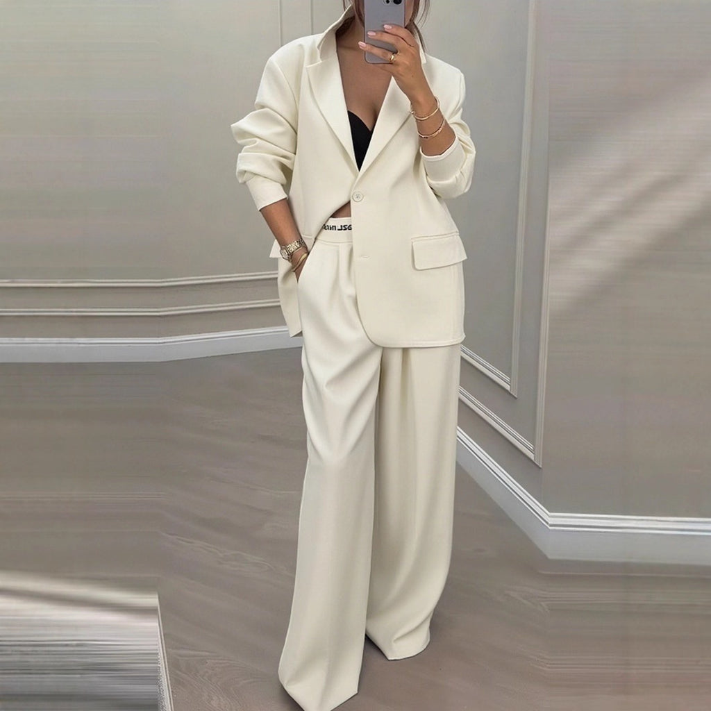 Women's Temperament Long Sleeve Jacket Casual Wide-leg Pants Suit