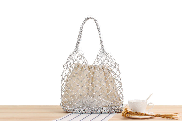 Pure Gold And Silver Thread Hand Crocheted Bag