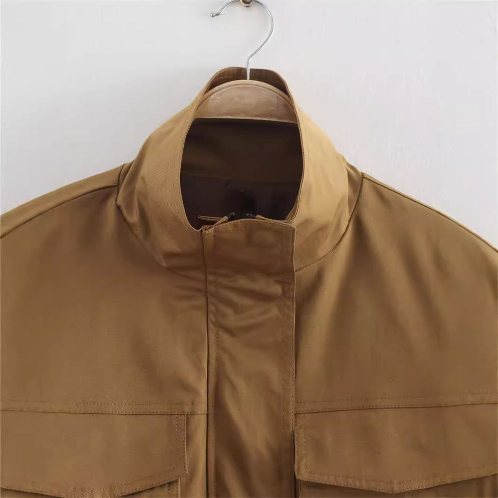 Women's Fashion Casual Stand Collar Long Sleeve Pocket Decorative Coat