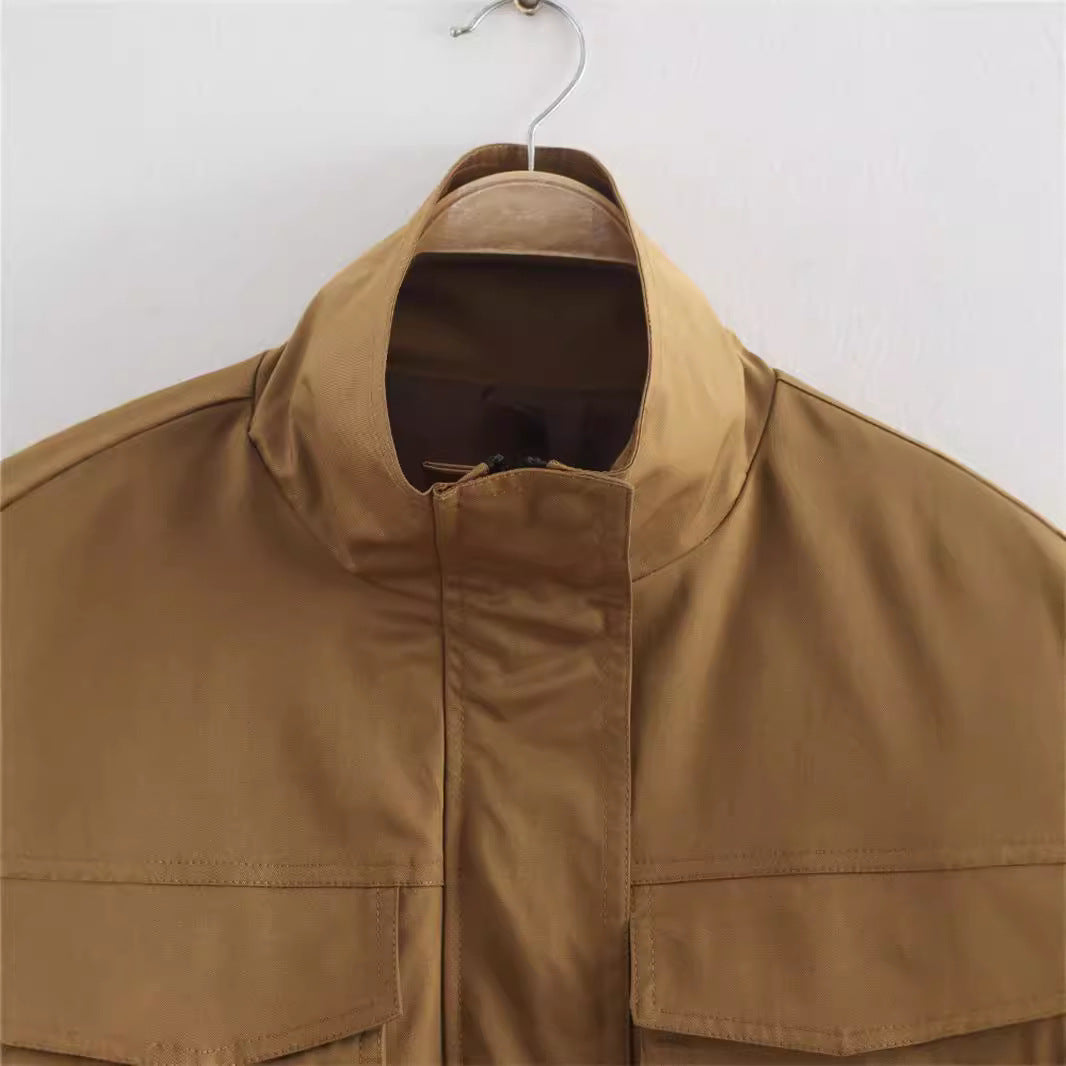 Women's Fashion Casual Stand Collar Long Sleeve Pocket Decorative Coat