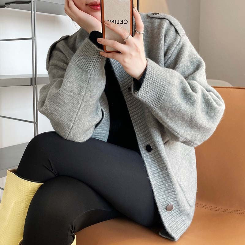 Loose Lazy Knitted Cardigan Women Loose Single Breasted Sweater Jacket