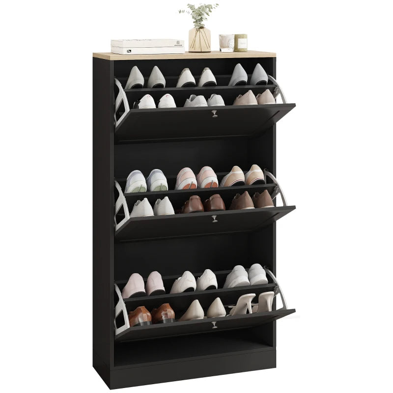 Modern Shoe Storage Cabinet With 3 Flip Drawers And Adjustable Shelves For 12-18 Pairs Of Shoes