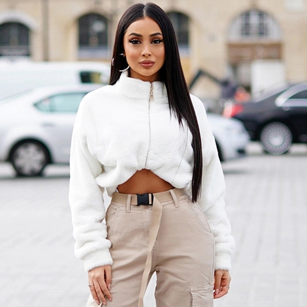 Women's Long Sleeve Soft Warm Stand Collar Zipper Sweater