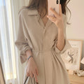 Women's Versatile Lapel Single Breasted Lace-Up Dress
