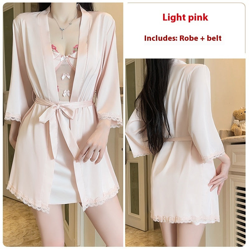 Mesh Pajamas Sexy Chest Pad Deep V-neck Backless Night Skirt Suit