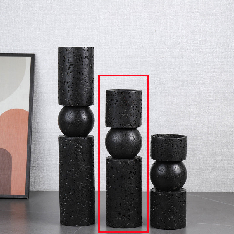 Nordic Simple Beige Cave Stone Candlestick Ornaments