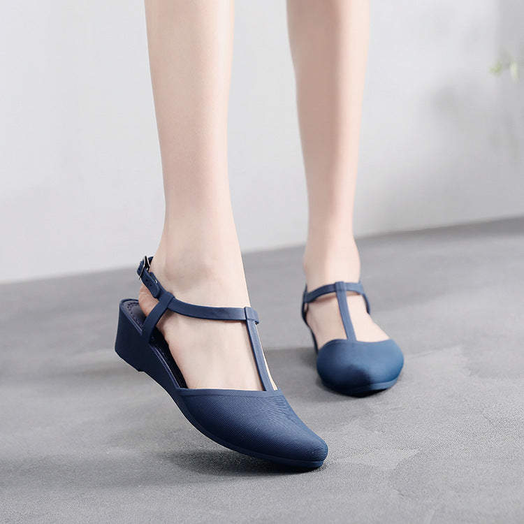 Women's Plastic Flat Mid-heel Wedge Pointed Sandals