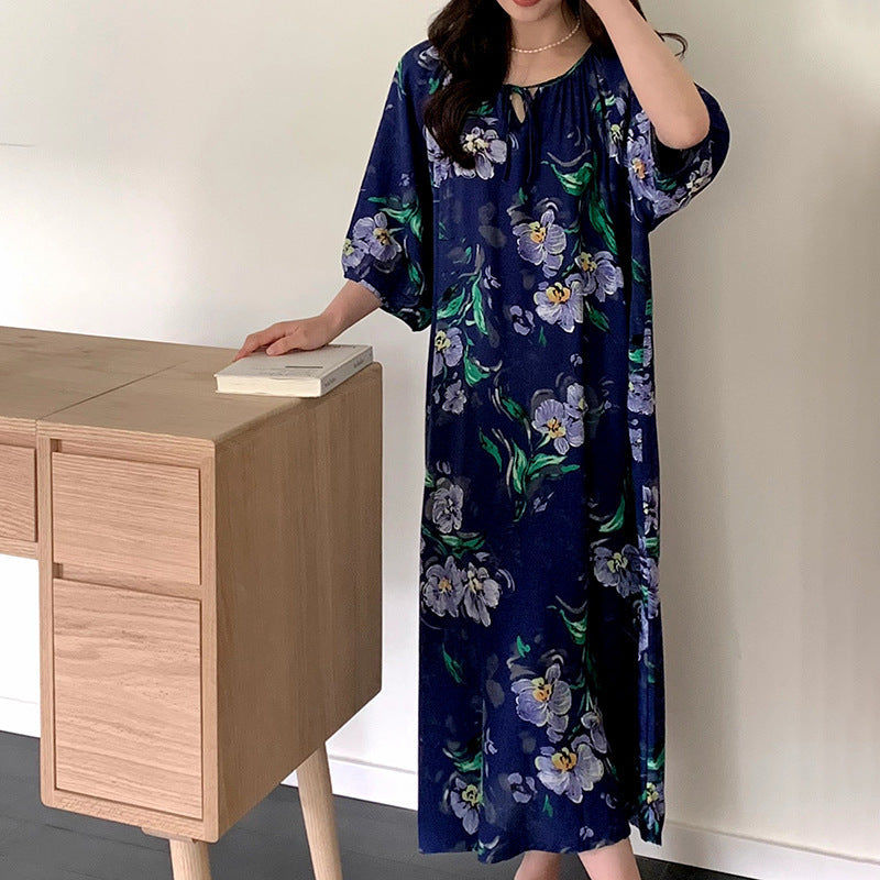 Women's Printed Cotton Nightdress Striped Plus Size Pajamas