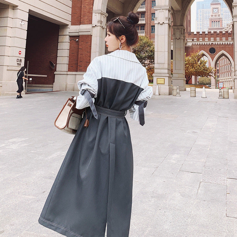 Striped Stitching Mid-length Windbreaker Women